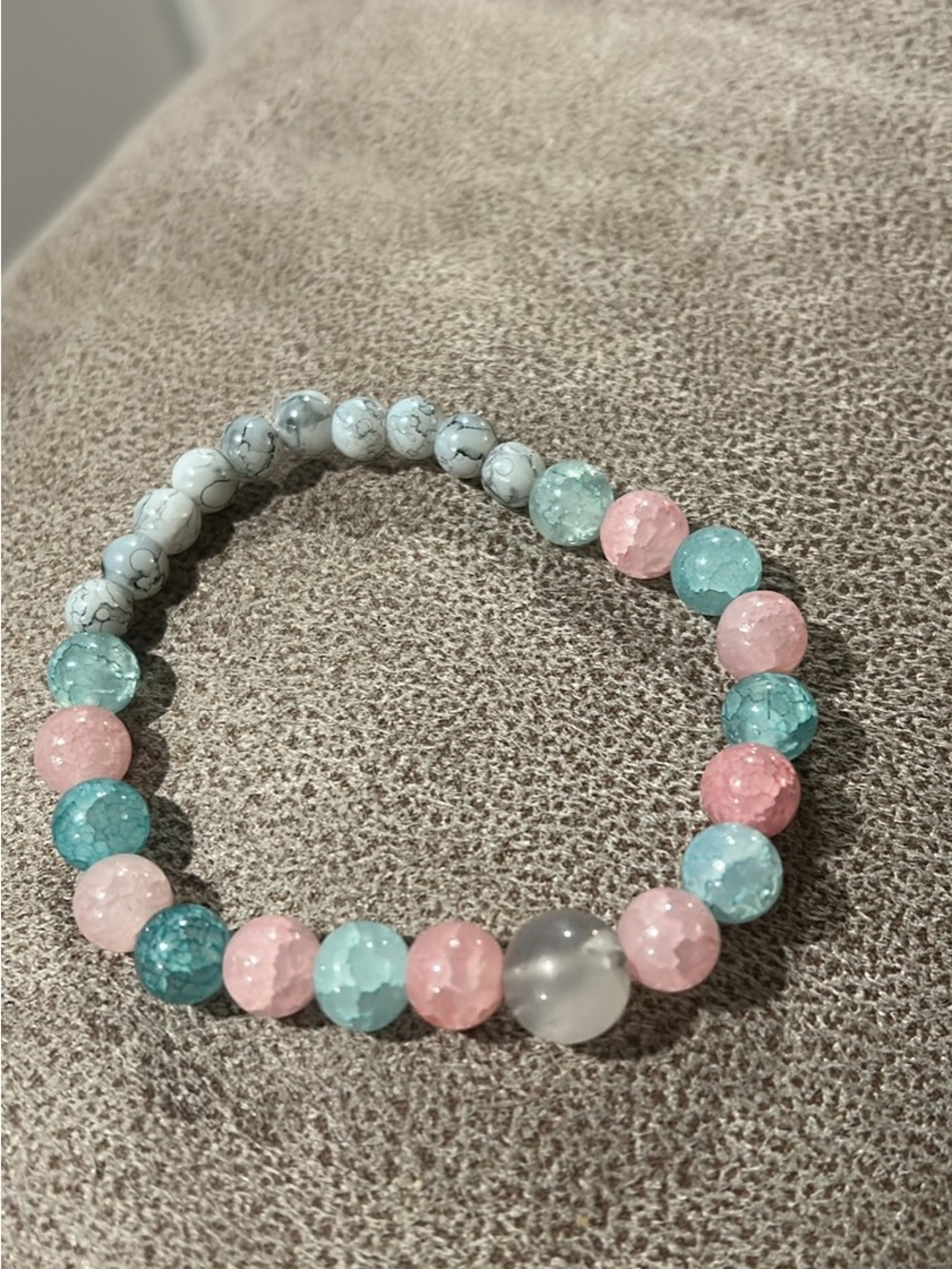 Kids Pastel Pink & Mint Stretch Beaded Bracelet - Cute Gem Look